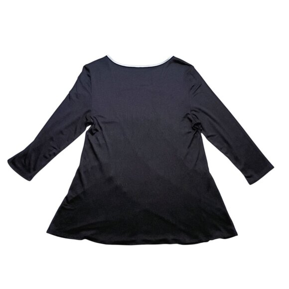 Cable & Gauge Black A-Line Tunic Top M White Trim 3/4 Sleeve Stretch Knit - Picture 2 of 8